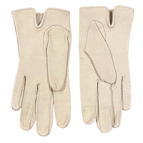 48. Cream Off-White Ivory Kid Leather 1960s Vintage Gloves Antique Ladies Sz 7.5 - Picture 3 of 6